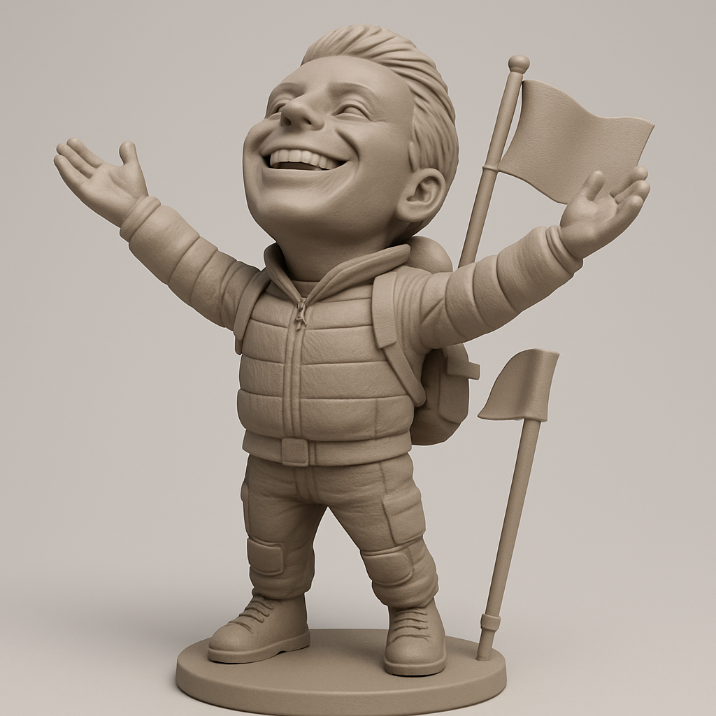 face to 3d model ai-3D portrait printing from photo_Joyful Hiker Bobblehead: Celebrate Your Peak Triumph!