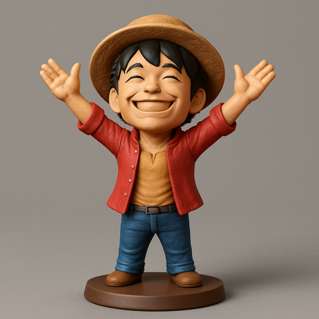 face to 3d model ai-3D portrait printing from photo_Joyful Straw Hat Hero Figurine - Pure Happiness Print