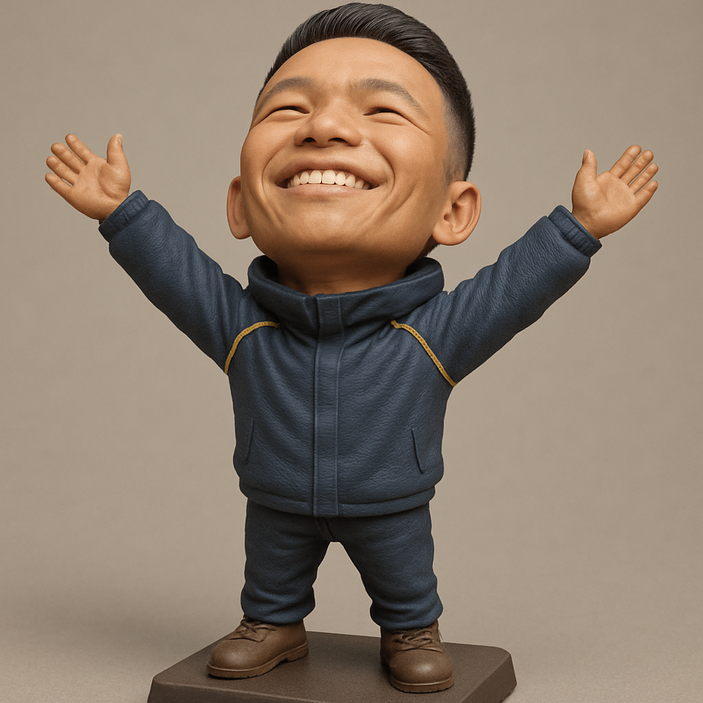 silhouette 3d printer maker-3d portrait printing_Joyful Bobblehead Man - Celebrate Happiness 3D Print