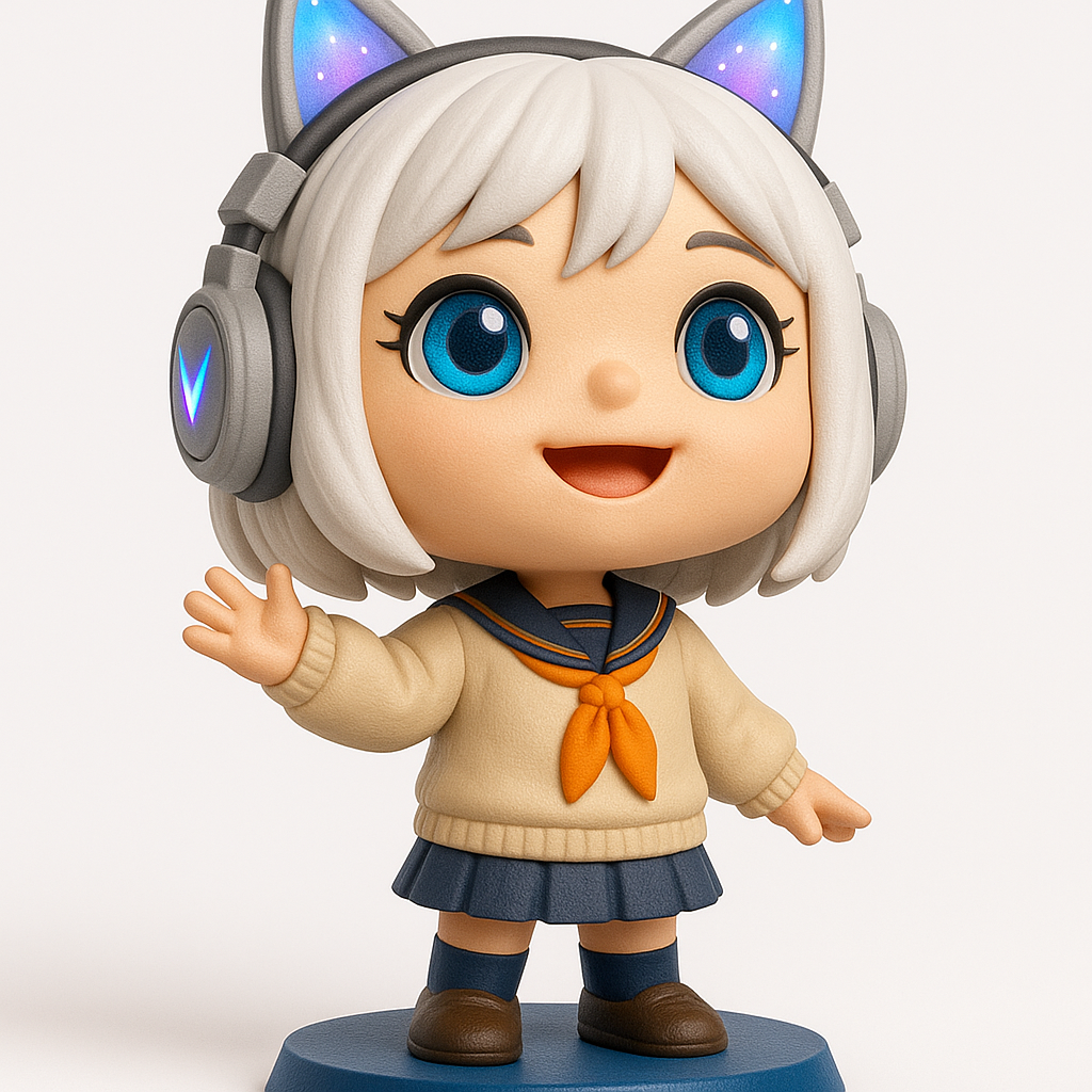face anatomy 3d model-create 3d face model from photo_Cute Chibi Gamer Girl with Light-Up Cat Ears Figure