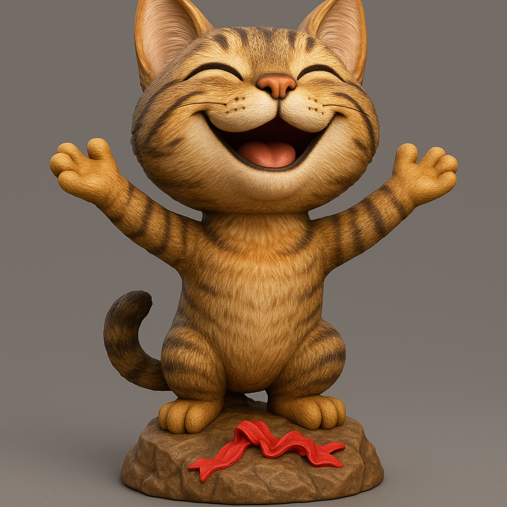 face anatomy 3d model-create 3d face model from photo_Joyful Cat Figurine for 3D Printing