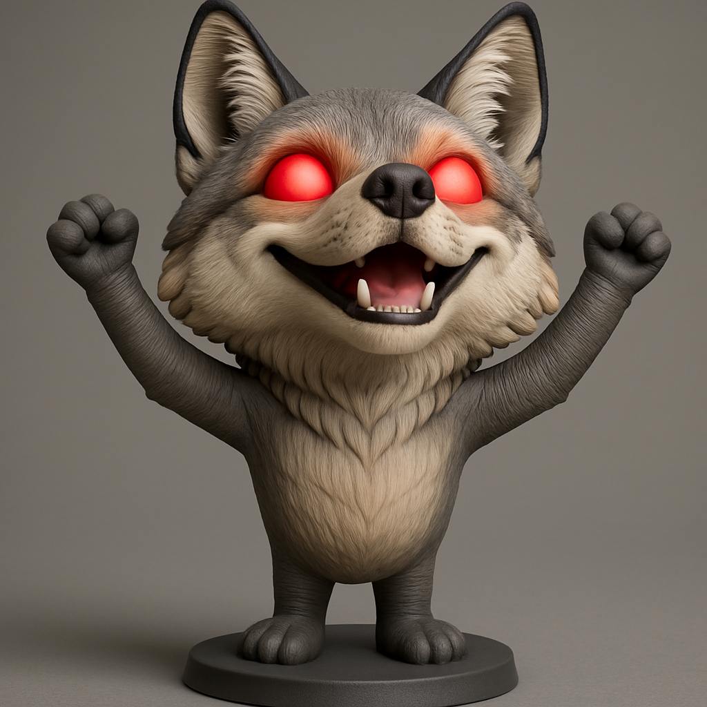 face anatomy 3d model-create 3d face model from photo_Grinning Wolf Figurine: Your Next Spooky-Cute Print!