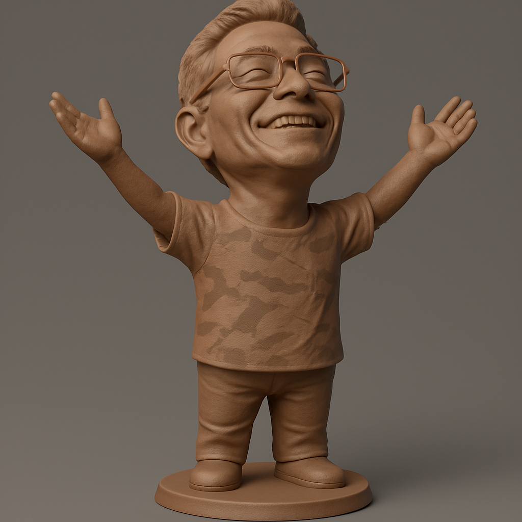 silhouette 3d printer maker-3d portrait printing_Celebrate Joy: Happy Caricature Figurine with Open Arms
