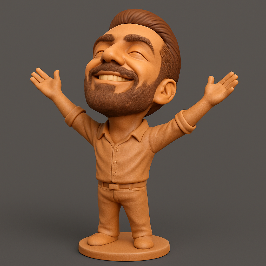 face anatomy 3d model-create 3d face model from photo_Joyful Man Statuette: Celebrate Success & Happiness!