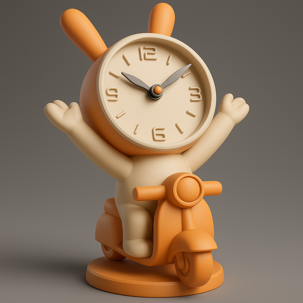 silhouette 3d printer maker-3d portrait printing_Playful Bunny Clock on a Scooter