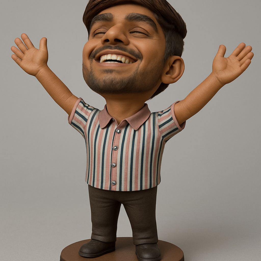 face to 3d model ai-3D portrait printing from photo_Joyful Bobblehead Man Statue - Spread Happiness!