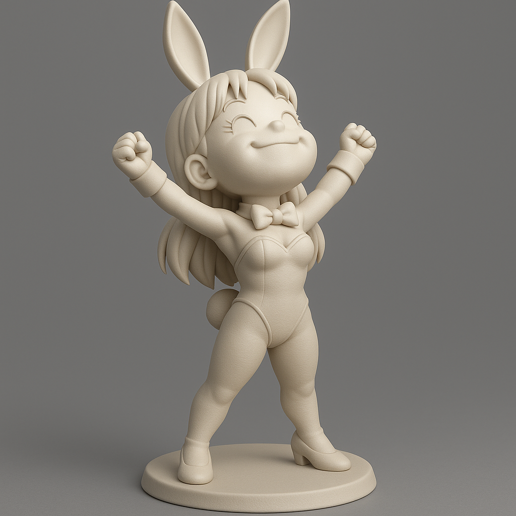 silhouette 3d printer maker-3d portrait printing_Cheerful Bunny Girl Figurine for Printing