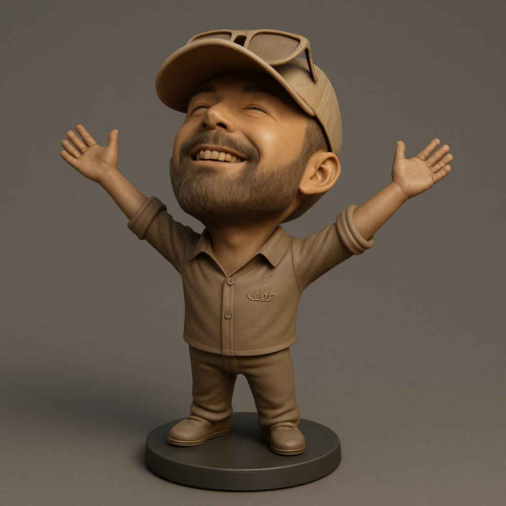 face to 3d model ai-3D portrait printing from photo_Happy Man Bobblehead: Personalized Joyful Desk Buddy