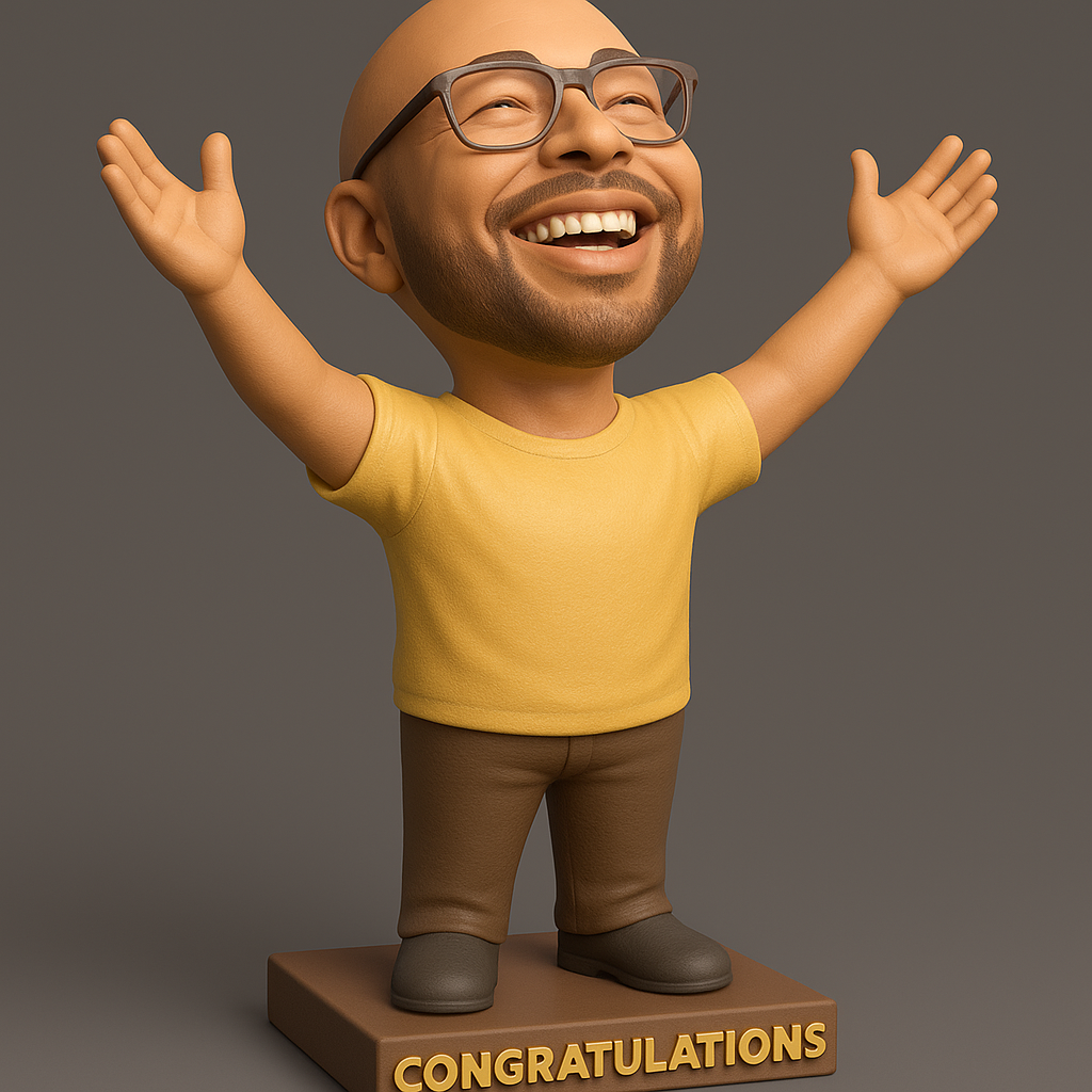 silhouette 3d printer maker-3d portrait printing_Celebratory Figurine with Joyful Expression