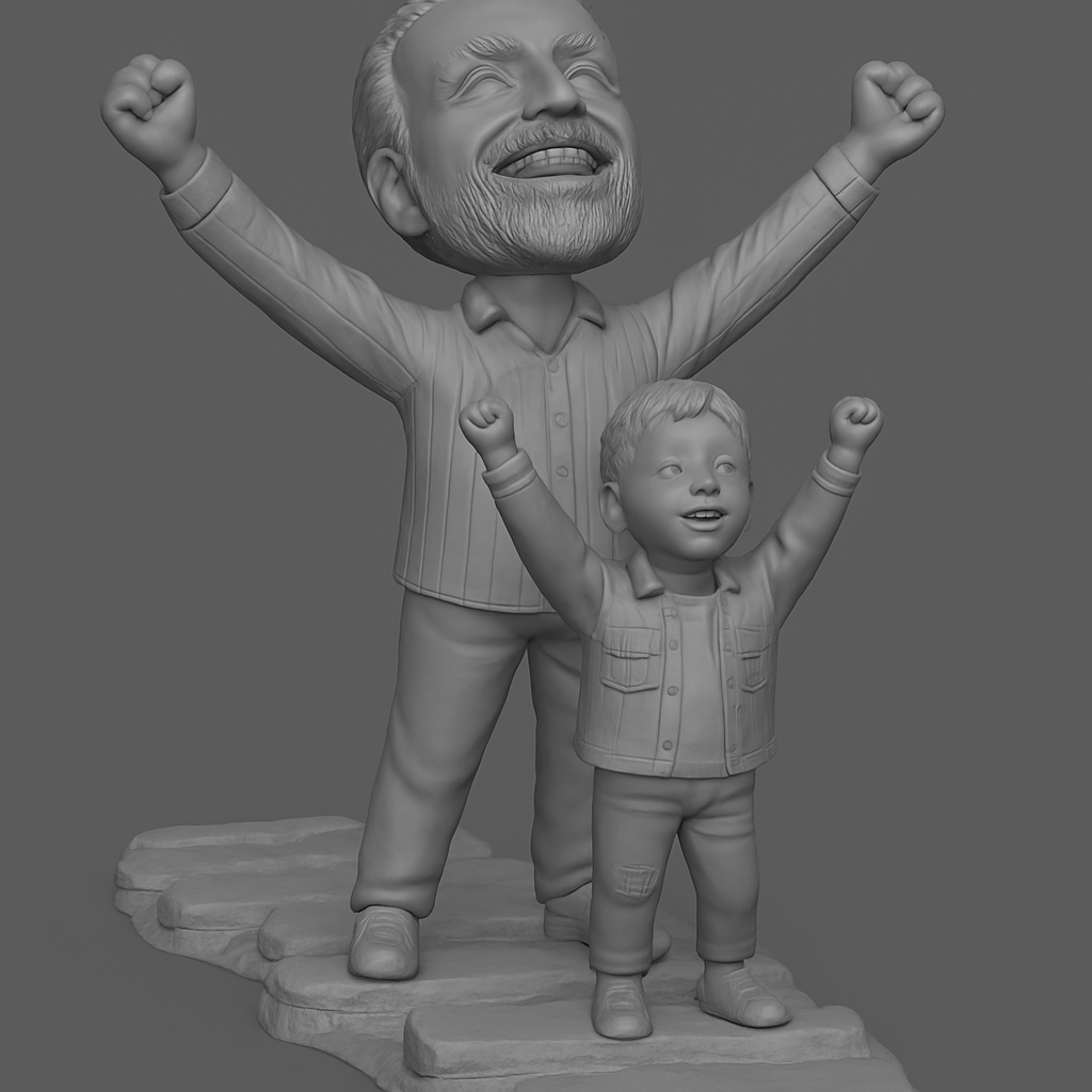 face anatomy 3d model-create 3d face model from photo_Joyful Bond: Father & Son Celebration Statue