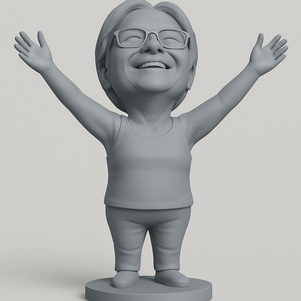 silhouette 3d printer maker-3d portrait printing_Embrace Life: Happy Woman Bobble-Style Statue
