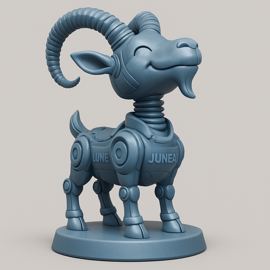 face to 3d model ai-3D portrait printing from photo_Cute Robotic Goat Figurine - Lune & Juneau Display