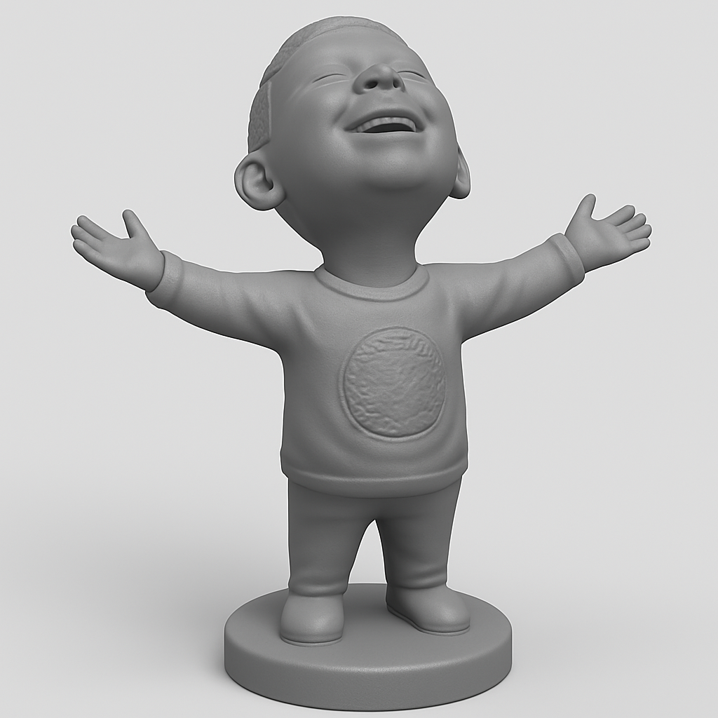 face anatomy 3d model-create 3d face model from photo_Embrace Joy: Smiling Boy Figurine with Open Arms