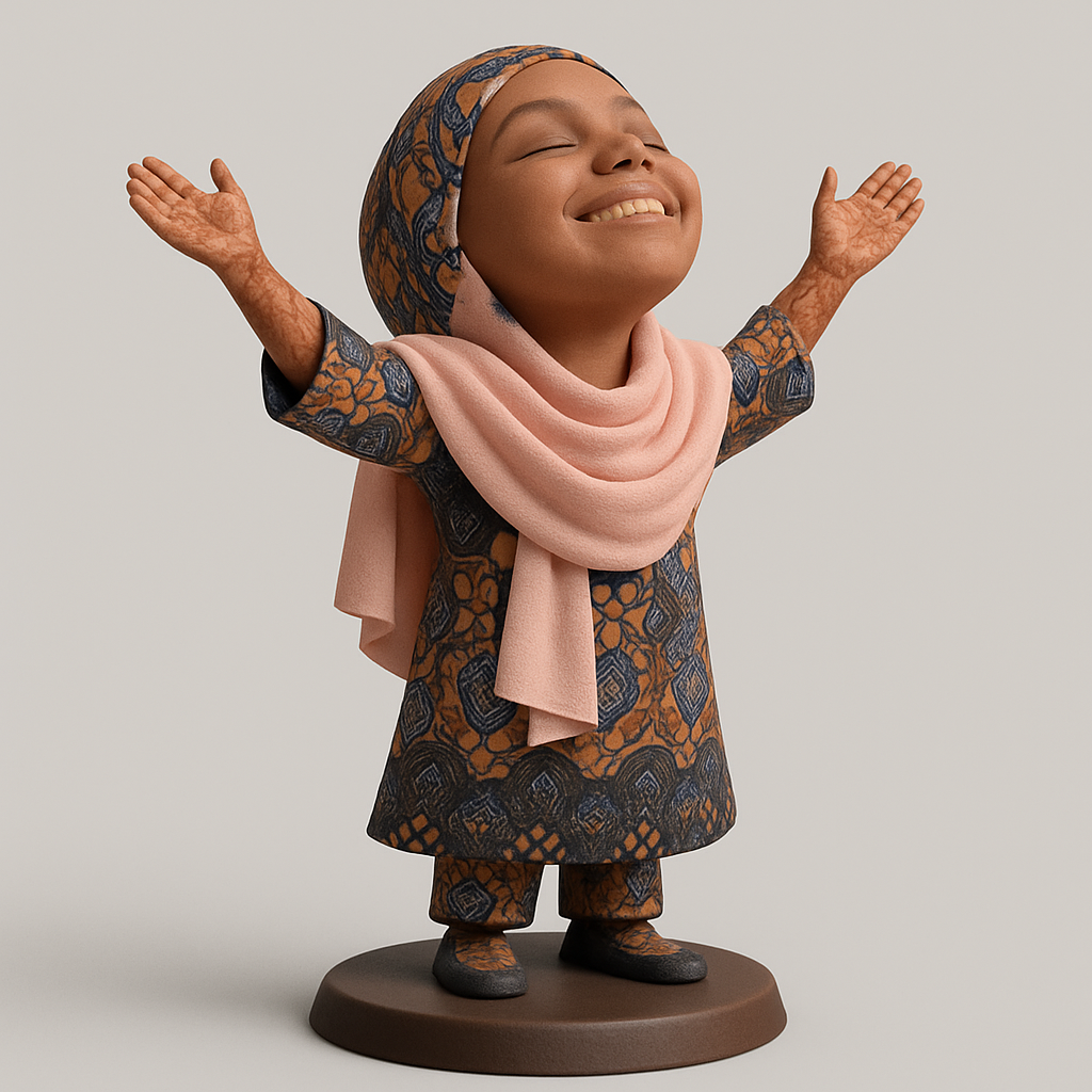 face to 3d model ai-3D portrait printing from photo_Joyful Girl in Hijab Figurine - Celebrate Faith & Happiness