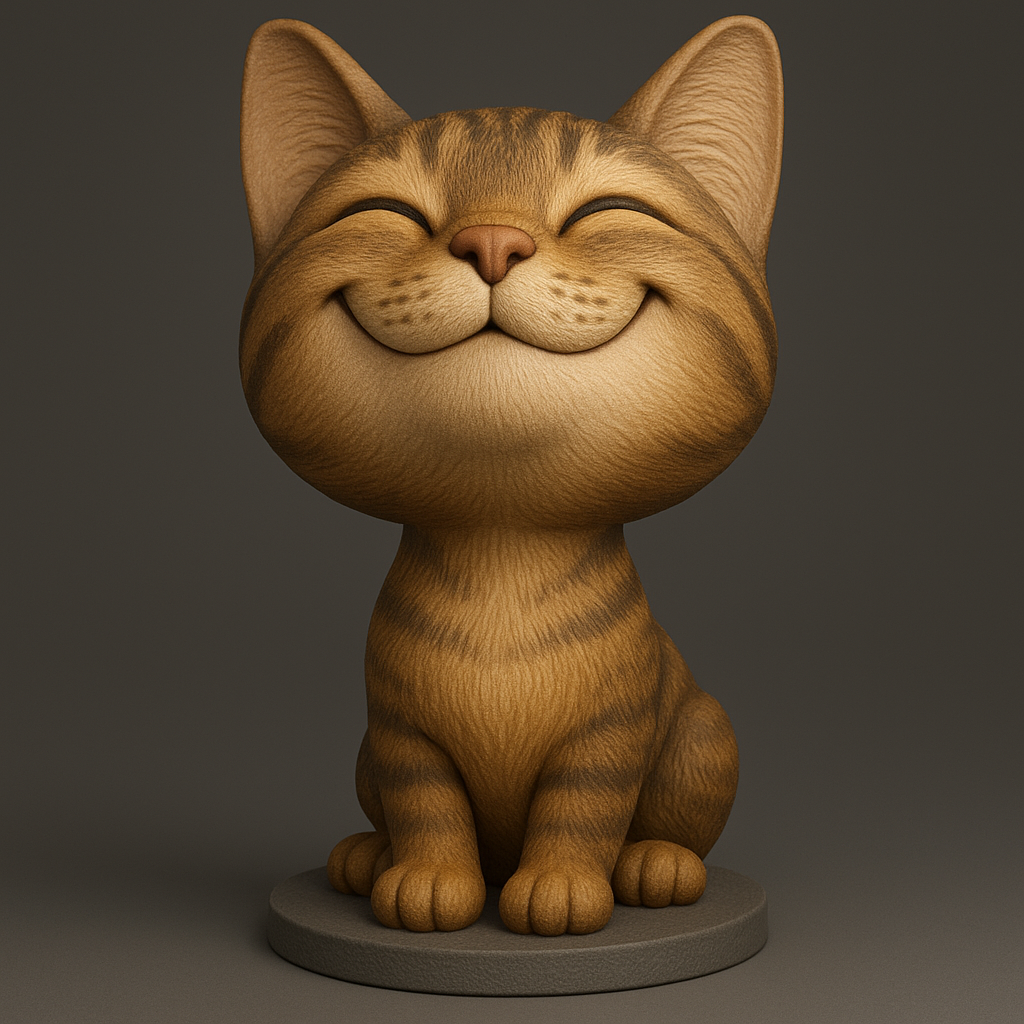 silhouette 3d printer maker-3d portrait printing_Adorable Smiling Cat Figurine