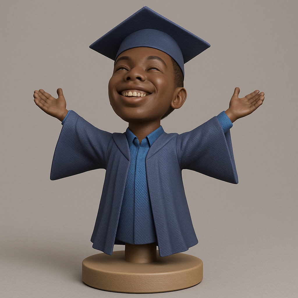 face to 3d model ai-3D portrait printing from photo_Celebrate Success: Joyful Graduate Bobblehead Keepsake