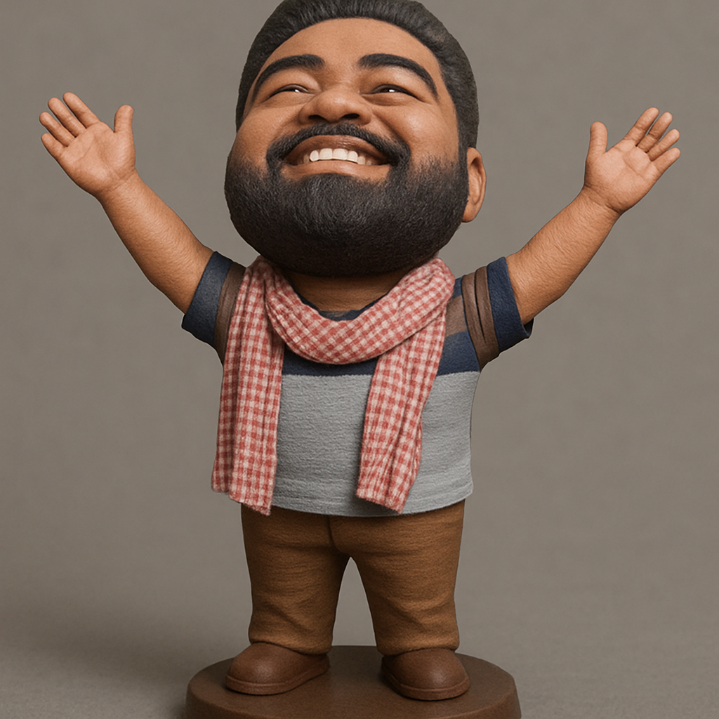 face to 3d model ai-3D portrait printing from photo_Embrace Joy: Cheerful Bearded Bobblehead Figurine