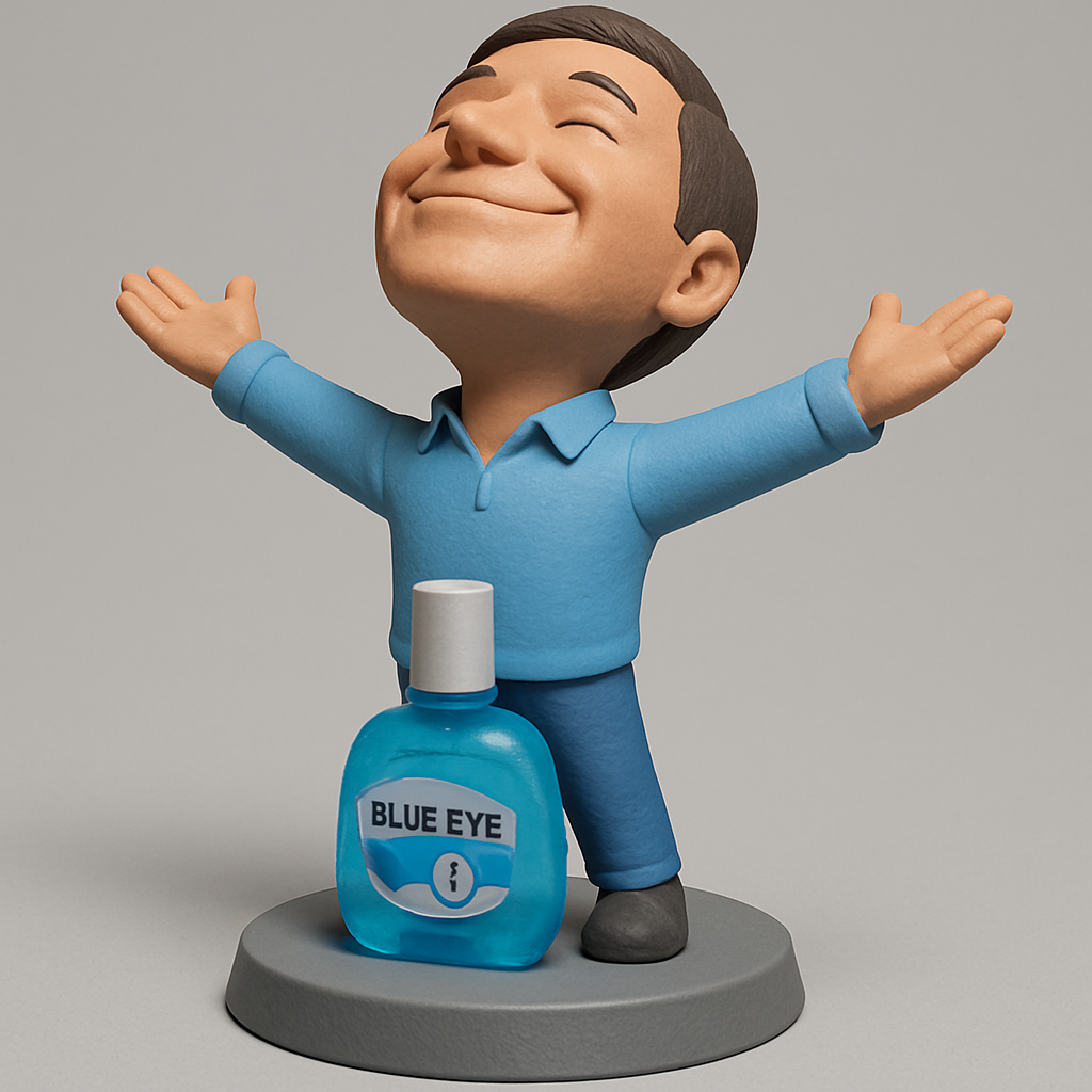 silhouette 3d printer maker-3d portrait printing_Blue Eye Joy: Happy Man & Eye Drop Display Figurine