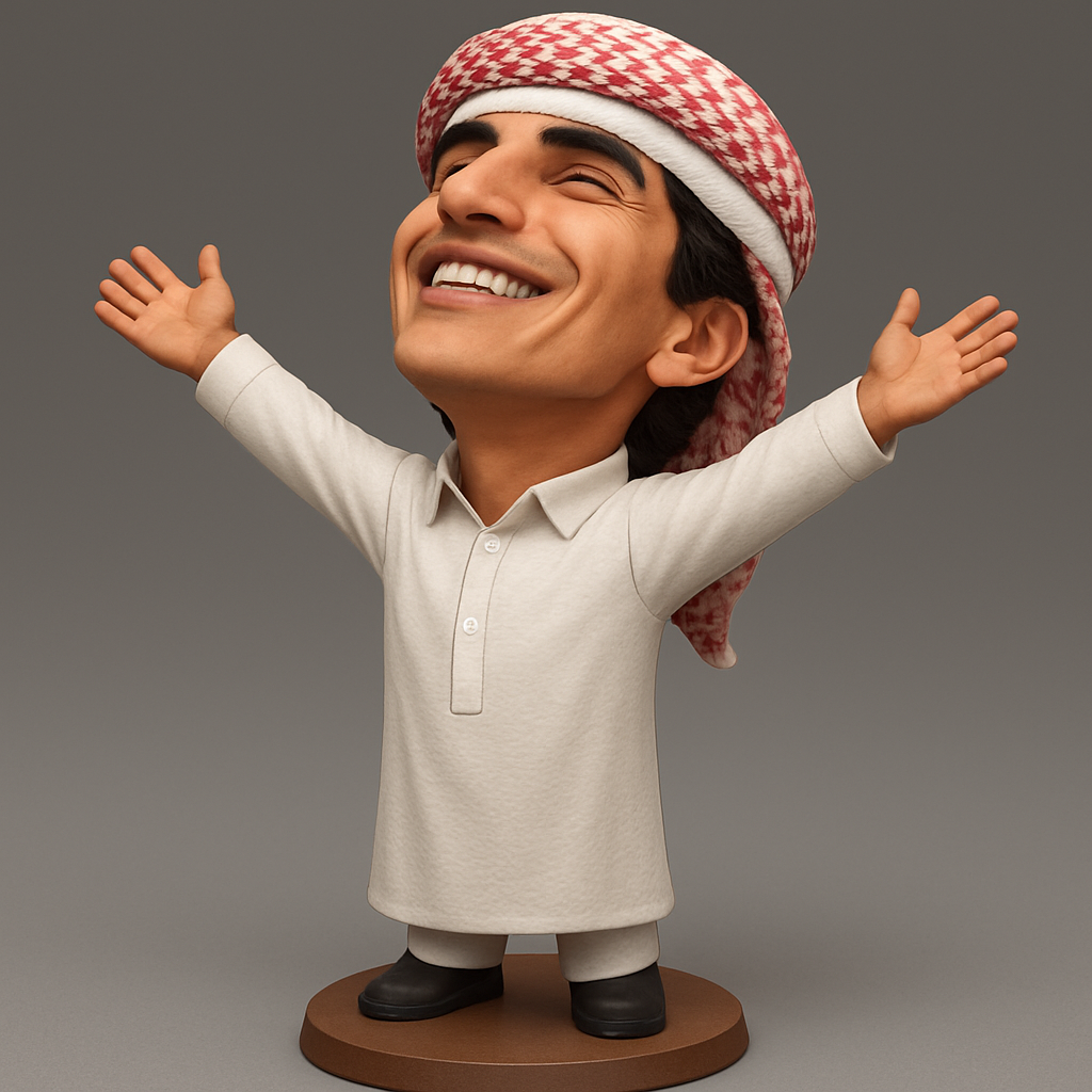 face anatomy 3d model-create 3d face model from photo_Embrace Joy: Happy Keffiyeh Man Figurine