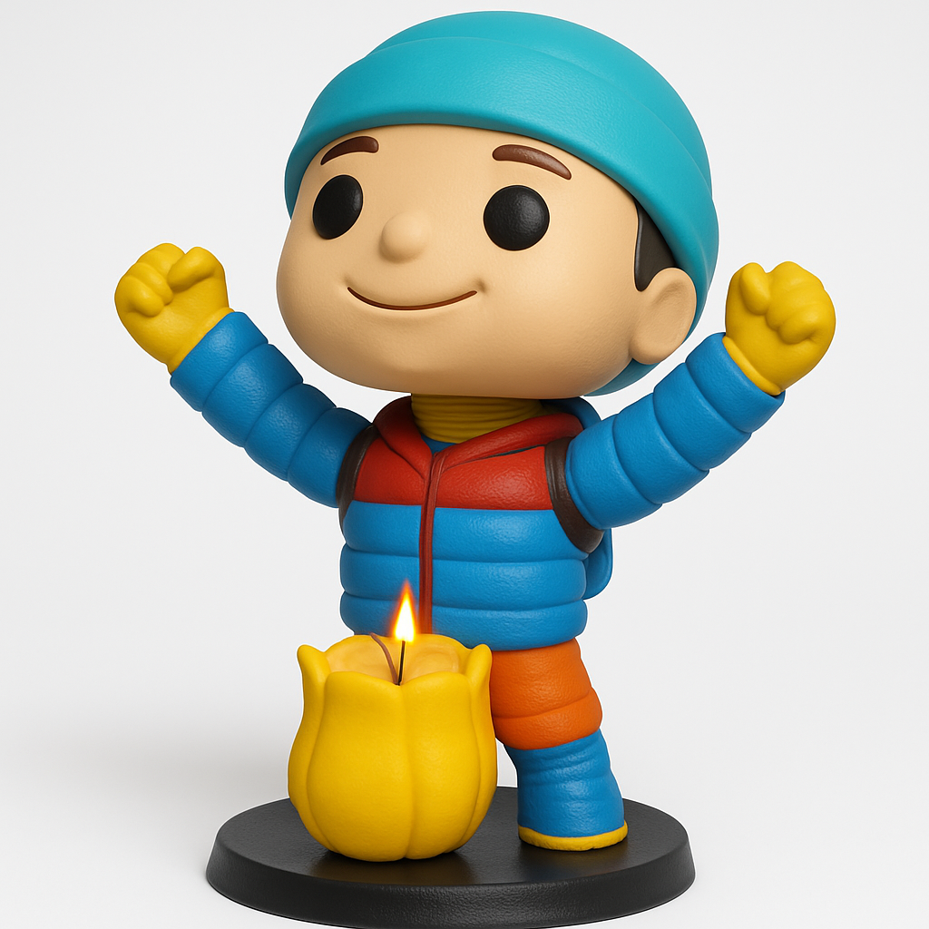 face to 3d model ai-3D portrait printing from photo_Winter Warmth & Victory Figurine: Happy Explorer & Candle