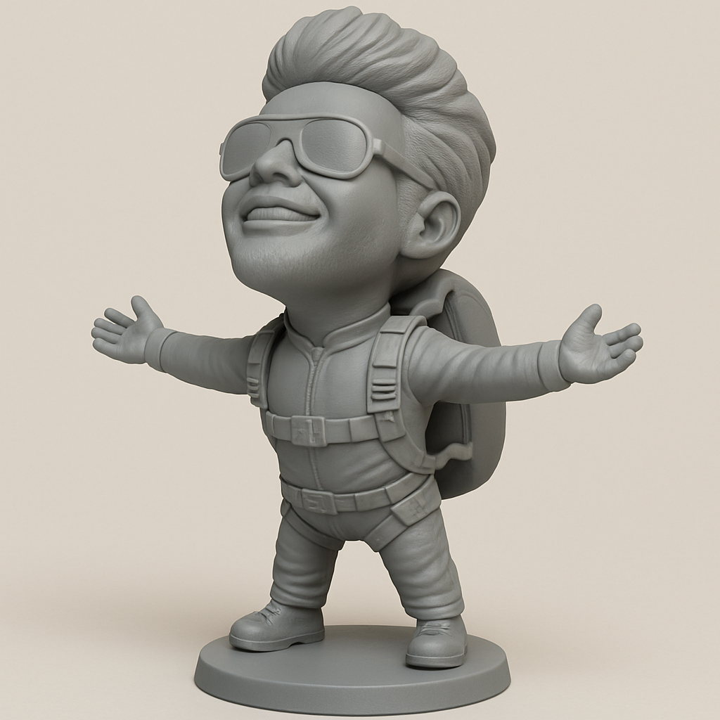 silhouette 3d printer maker-3d portrait printing_Adventure Awaits: Joyful Chibi Skydiver Figurine