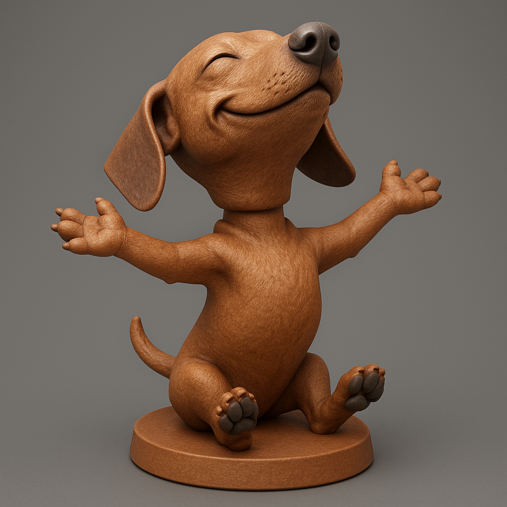 face anatomy 3d model-create 3d face model from photo_Joyful Dachshund Figurine for 3D Printing