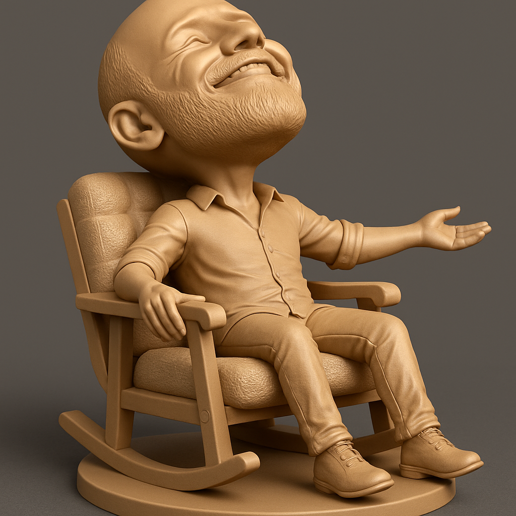 silhouette 3d printer maker-3d portrait printing_Joyful Man Rocking Chair: Pure Bliss Figurine