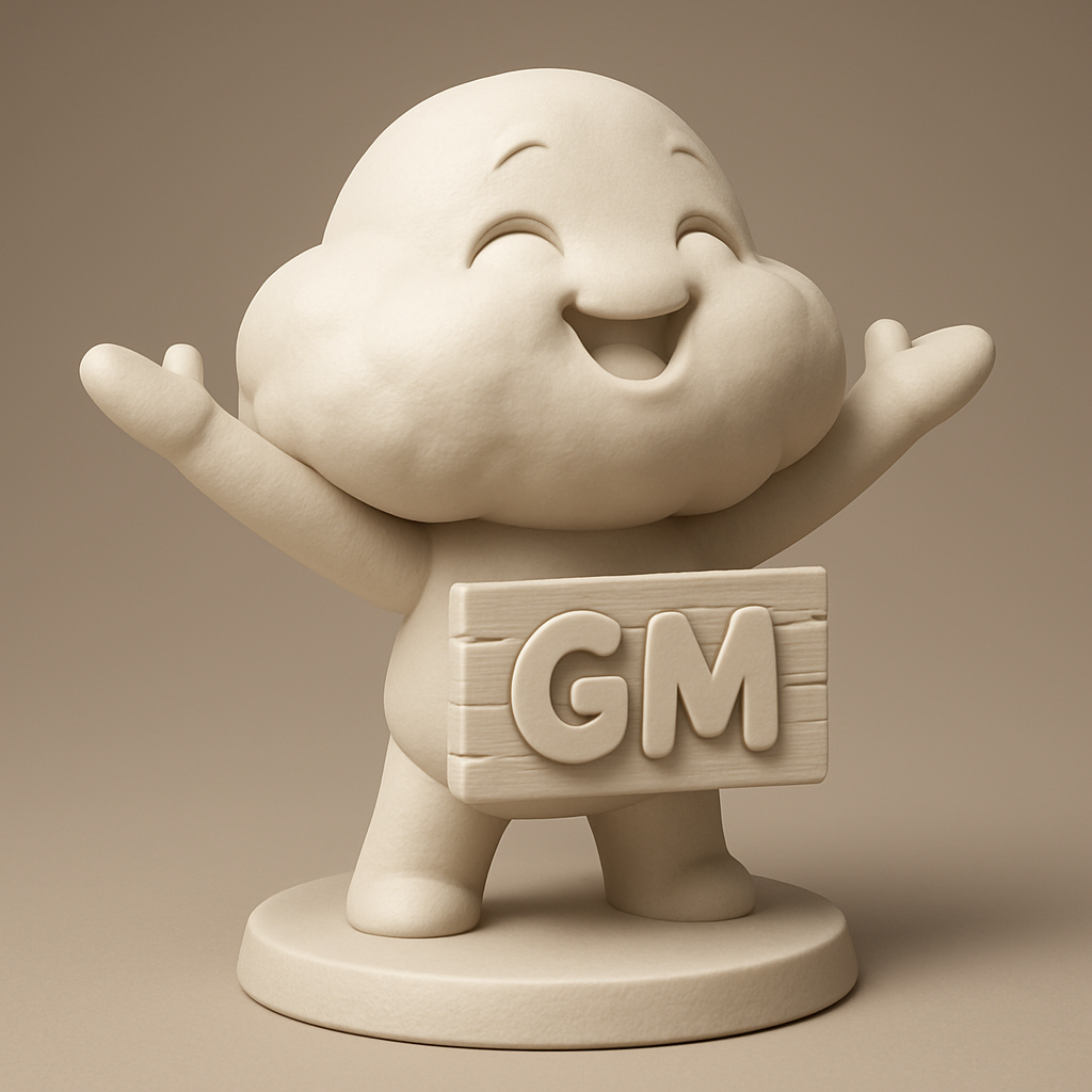silhouette 3d printer maker-3d portrait printing_Cheerful Cloud Character with GM Sign