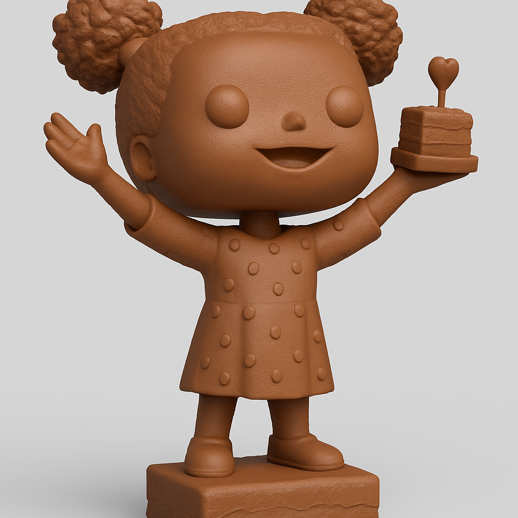 face to 3d model ai-3D portrait printing from photo_Sweetheart Celebrations: Charming Cake Girl Figurine