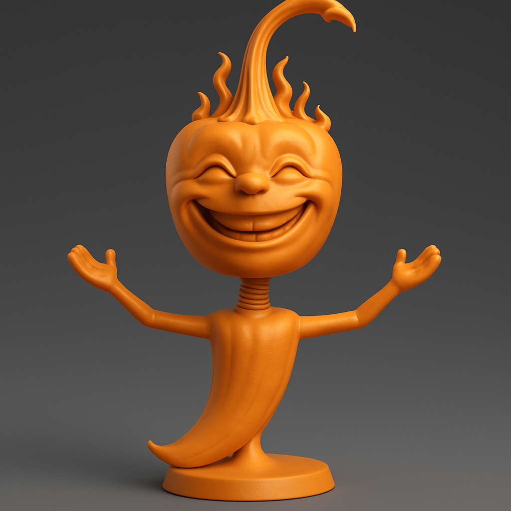 silhouette 3d printer maker-3d portrait printing_Fiery Fun Desk Buddy: Happy Chili Pepper Figurine