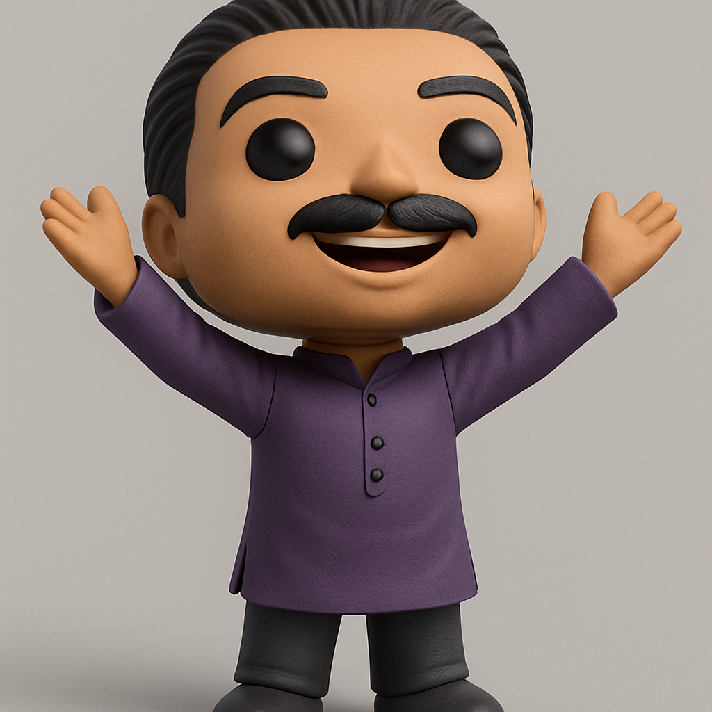 face anatomy 3d model-create 3d face model from photo_Cheerful Funko-Style Man: Welcoming Desk Buddy!