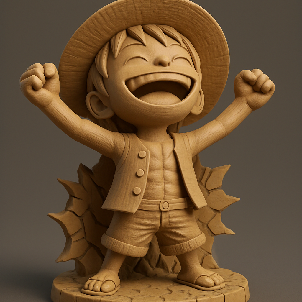 face anatomy 3d model-create 3d face model from photo_Chibi Luffy Joyful Victory Pose | One Piece Fan Art 3D Print
