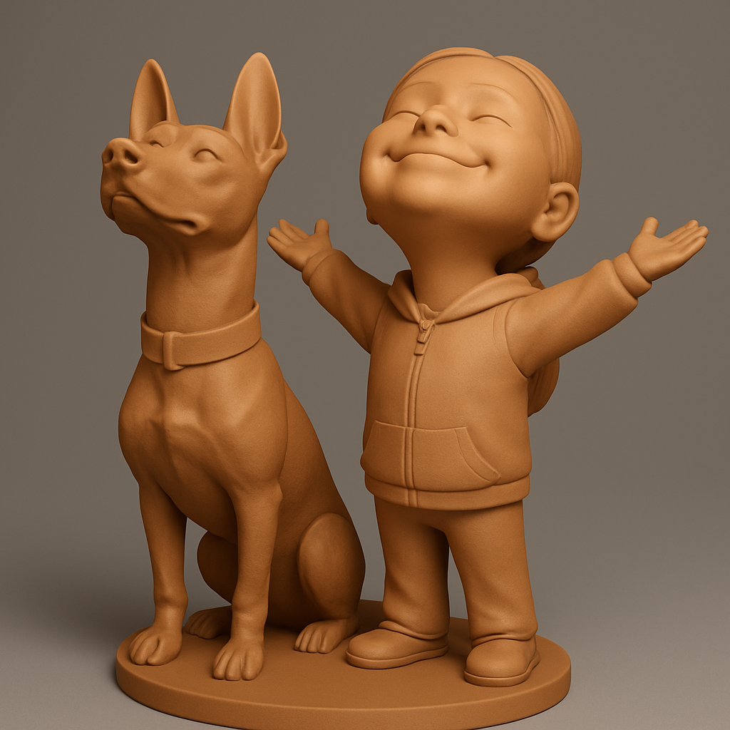 face anatomy 3d model-create 3d face model from photo_Wholesome Happiness: Child & Dog Friendship Statue