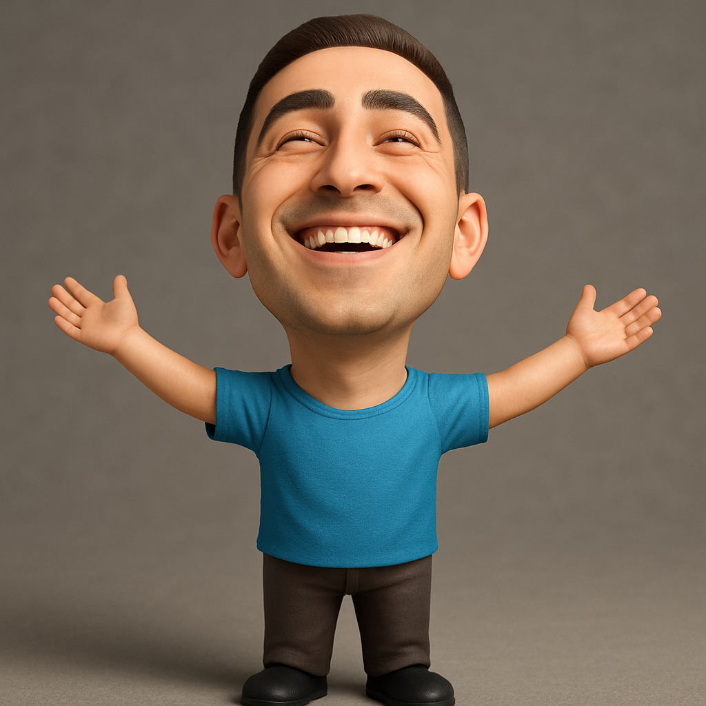 silhouette 3d printer maker-3d portrait printing_Cheerful Caricature Desk Buddy - Embrace Joy!