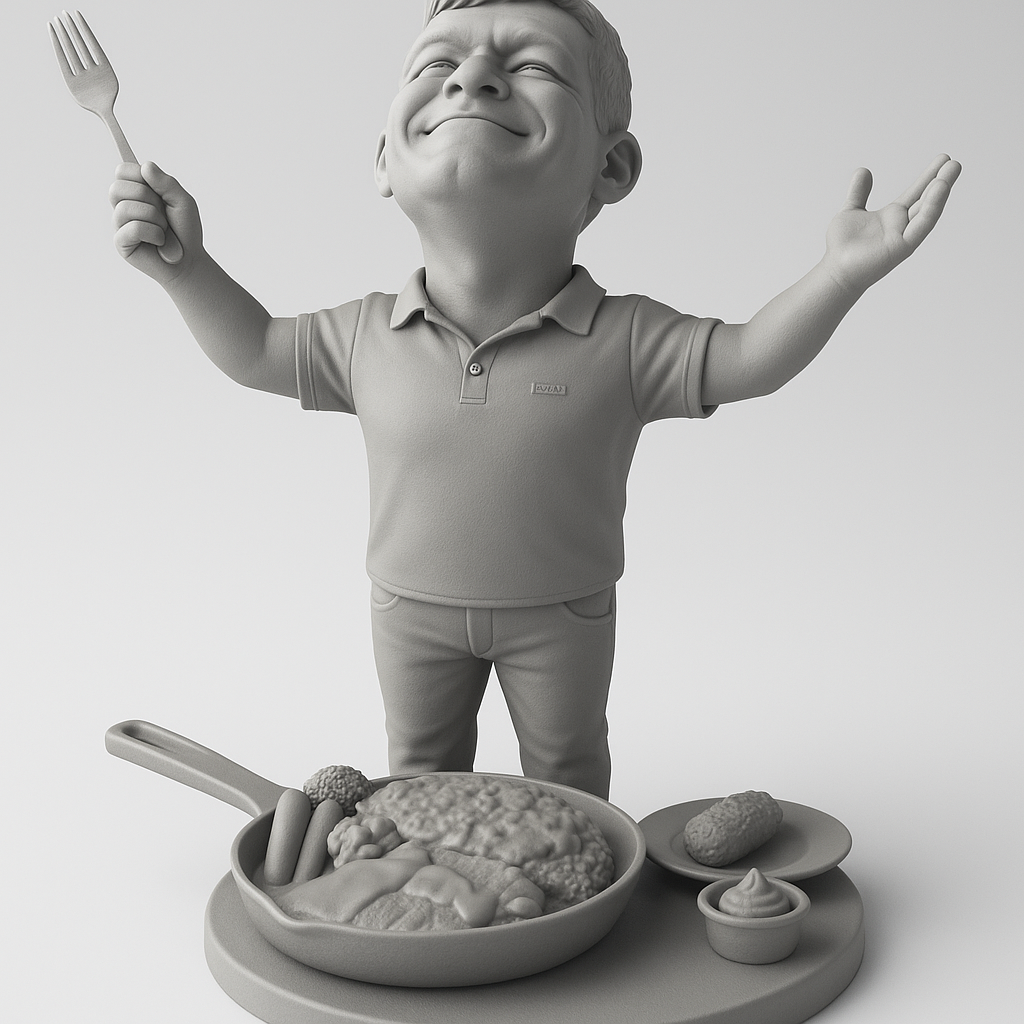 silhouette 3d printer maker-3d portrait printing_Joyful Chef with Delicious Meal