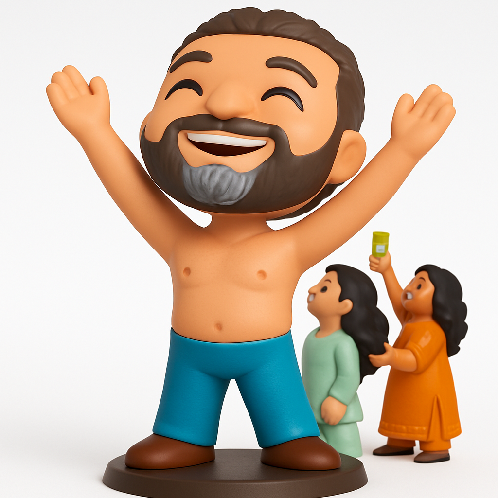 face to 3d model ai-3D portrait printing from photo_Celebrate Self-Care: Joyful Man & Family Figurine