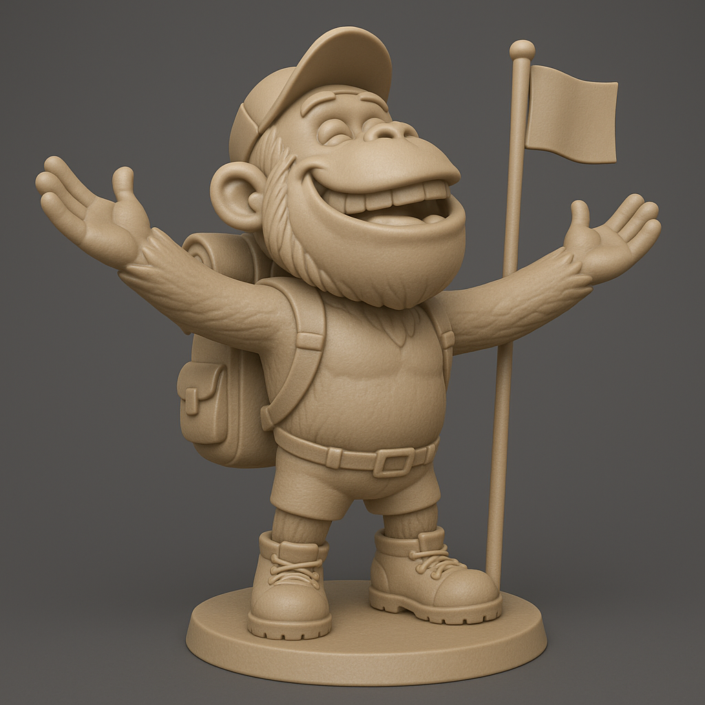 silhouette 3d printer maker-3d portrait printing_Cheerful Explorer Monkey Figurine