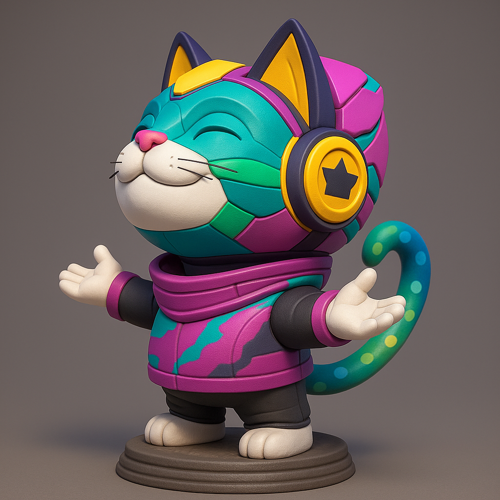 silhouette 3d printer maker-3d portrait printing_Cheerful Cat with Headphones Figurine