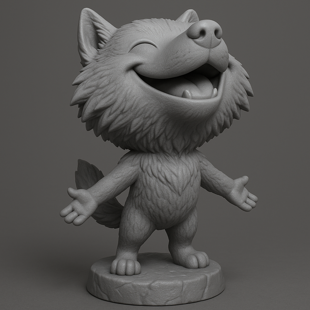 silhouette 3d printer maker-3d portrait printing_Cheerful Cartoon Wolf Figurine