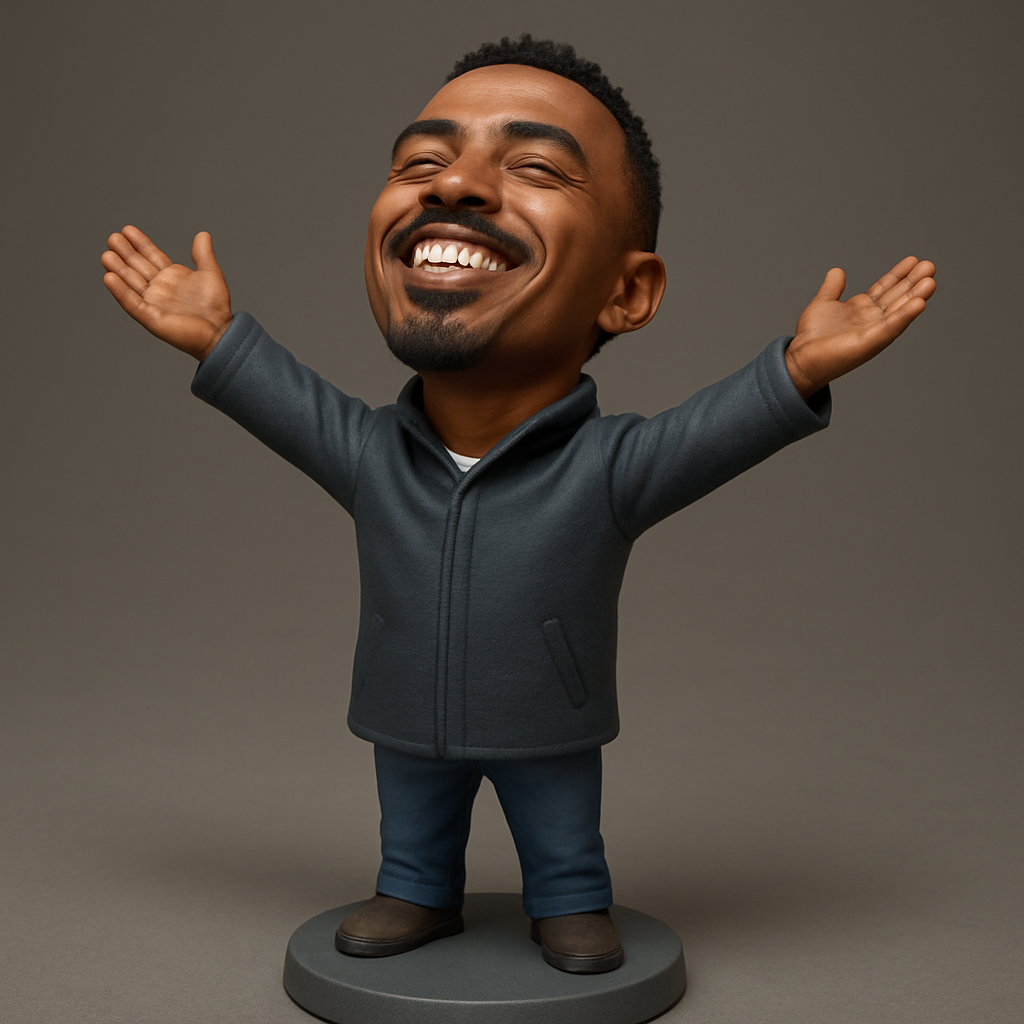 face to 3d model ai-3D portrait printing from photo_Radiate Joy: Open Arms Happy Man Desk Buddy