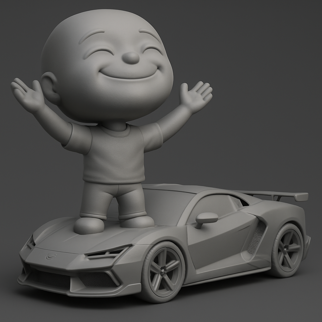 face to 3d model ai-3D portrait printing from photo_Victory Ride: Happy Character & Sports Car 3D Print!
