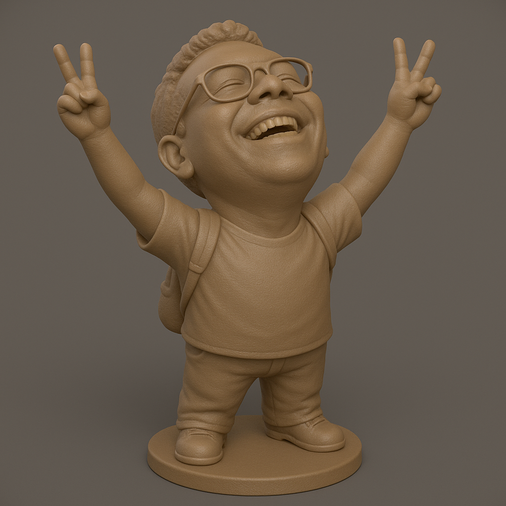 face anatomy 3d model-create 3d face model from photo_Joyful Kid Statue with Peace Sign