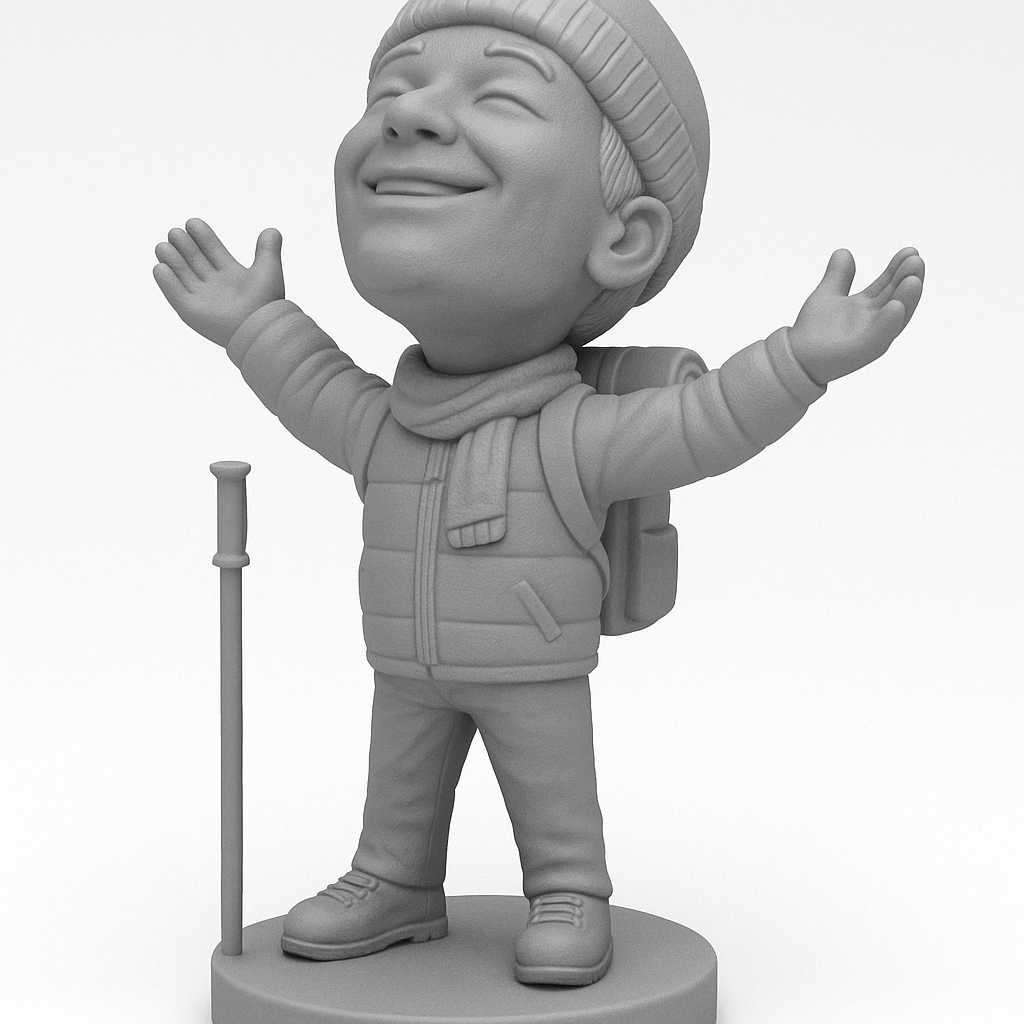face anatomy 3d model-create 3d face model from photo_Smiling Hiker Figurine: Adventure Awaits!