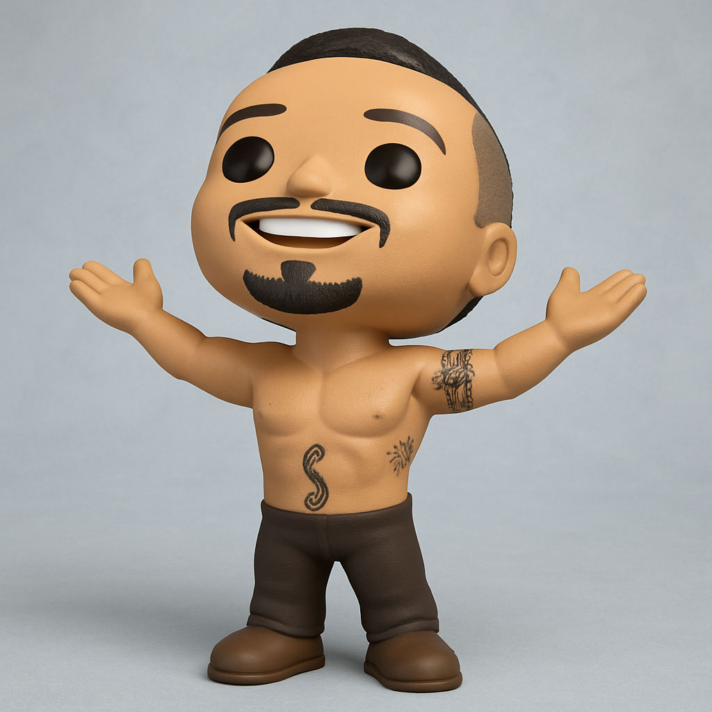 face anatomy 3d model-create 3d face model from photo_Chibi Tattooed Man Figurine: Welcoming Pose