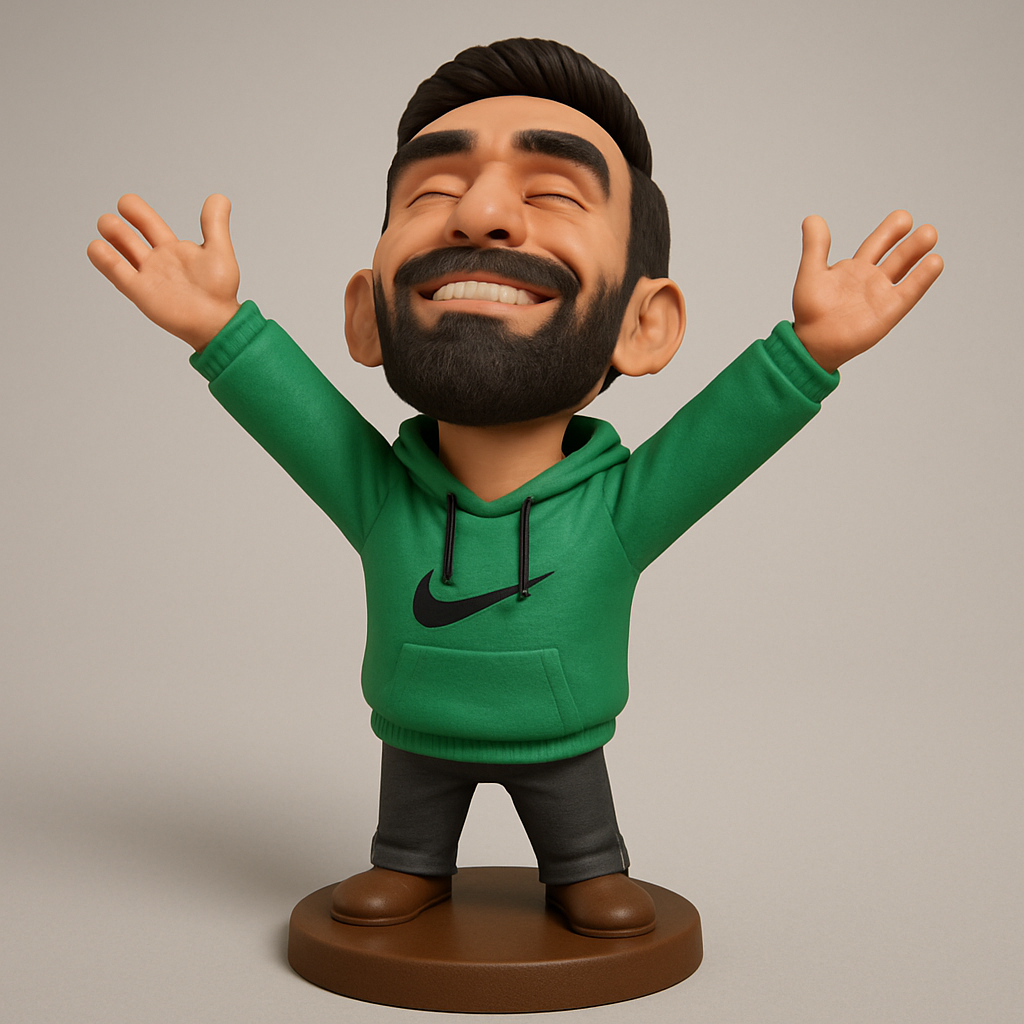 face anatomy 3d model-create 3d face model from photo_Joyful Bearded Man Figurine - Elated Celebration Pose