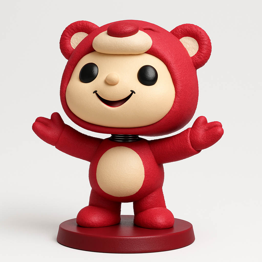 face to 3d model ai-3D portrait printing from photo_Wobbly Joy: Adorable Red Bear Bobblehead Desk Buddy
