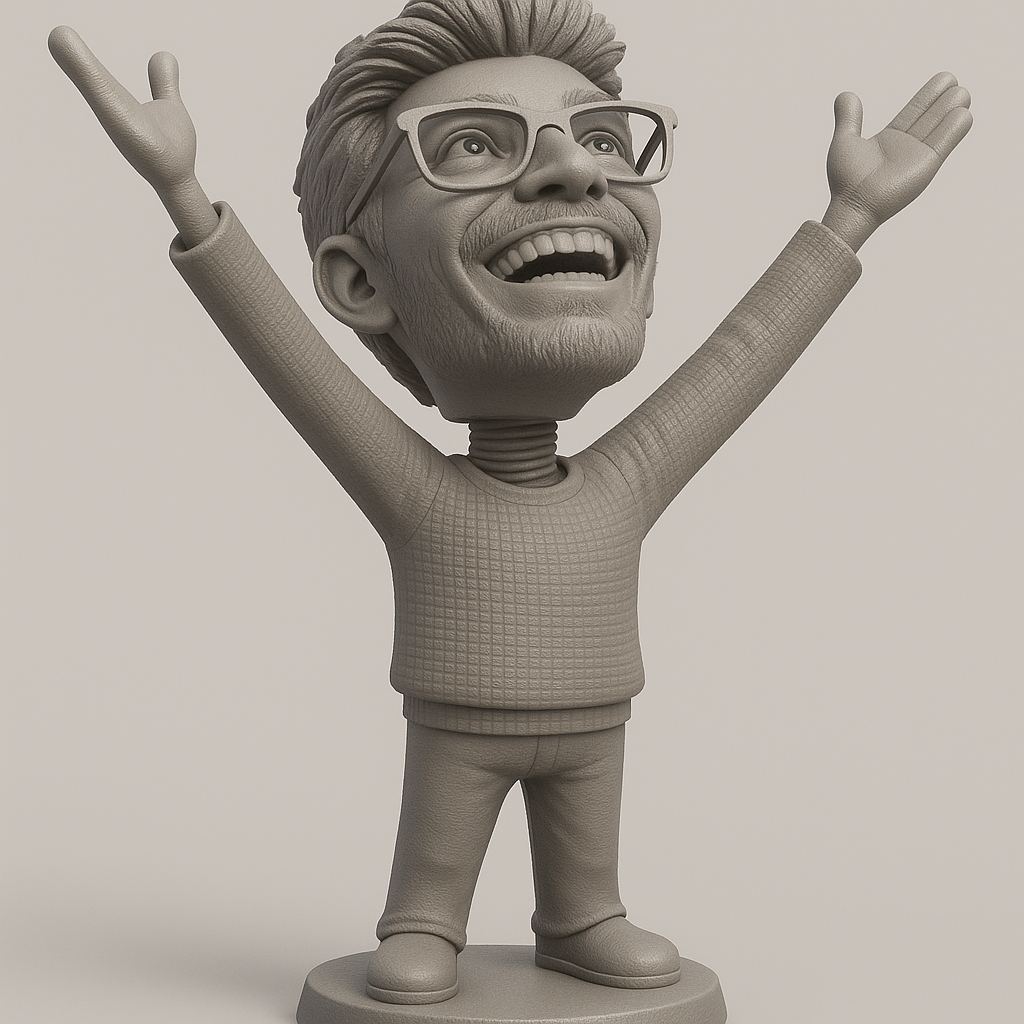 face anatomy 3d model-create 3d face model from photo_Joyful Character Figurine with Arms Raised