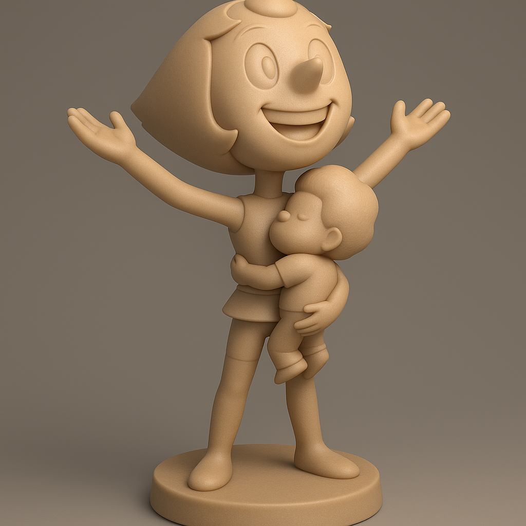 silhouette 3d printer maker-3d portrait printing_Joyful Mother with Child Figurine