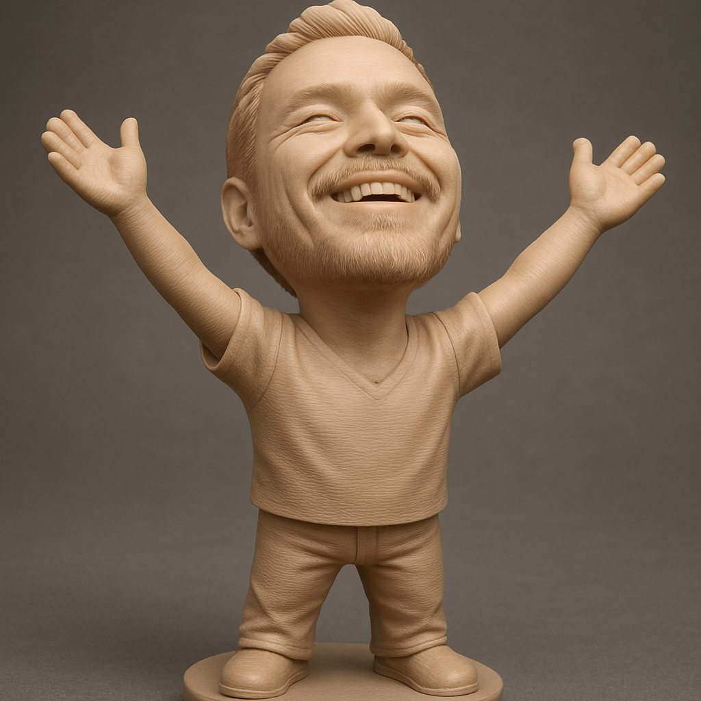 silhouette 3d printer maker-3d portrait printing_Celebrate Joy: Uplifting Happy Man Bobblehead Figurine