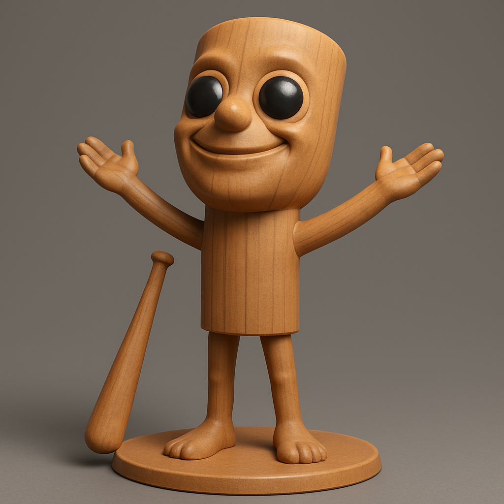 face anatomy 3d model-create 3d face model from photo_Friendly Wooden Pal with Baseball Bat - Ready to Print!